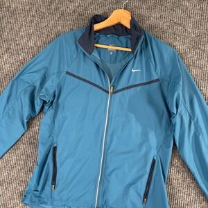 Nike Windfly‎ Womens M Running Jacket Full Zip Teal Blue Lightweight Reflective